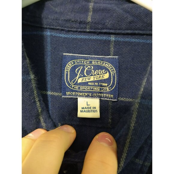 J Crew Shirt Mens Large Blue Windowpane Plaid Flannel Long Sleeve Button Up - Picture 7 of 9